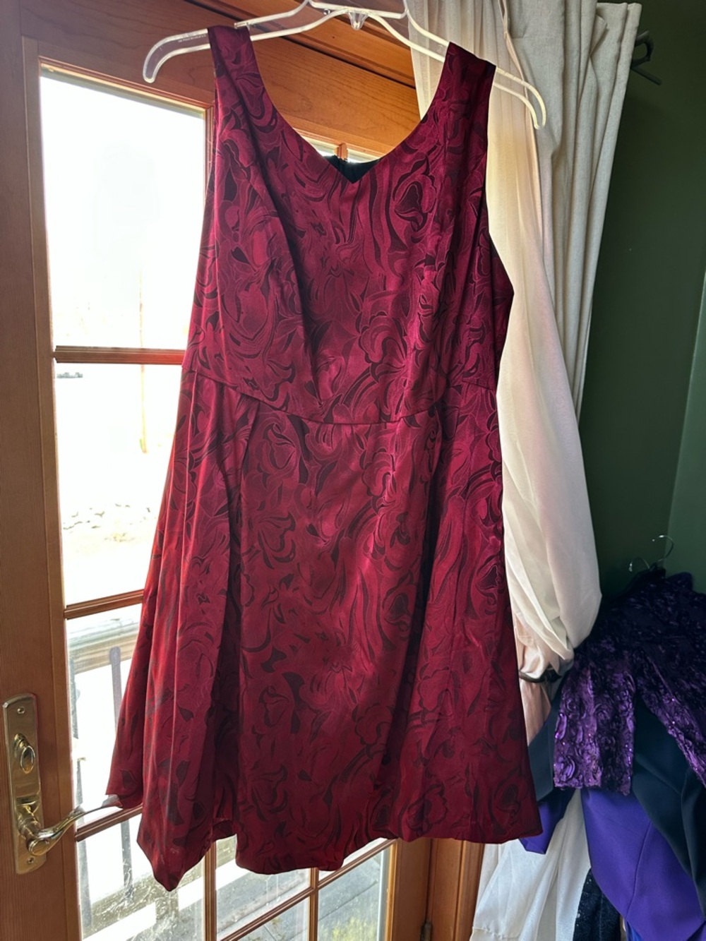 Sleeveless Burgundy Floral A-Line Dress